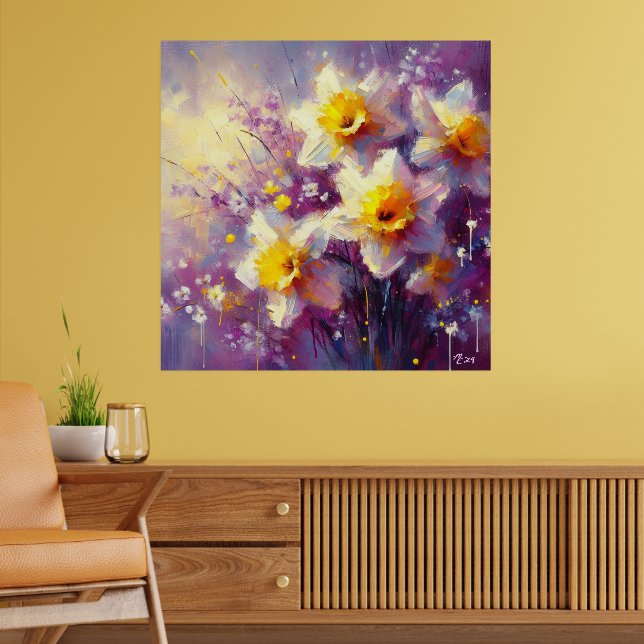 Impressionist Daffodin Lila Gelbe Kunst Poster (Wohnzimmer 2)
