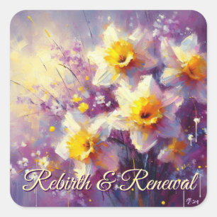 Impressionist Daffodin Lila Gelbe Kunst Quadratischer Aufkleber