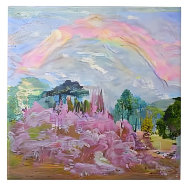 Impressionist Fantasy Landscape Wasserfarbener Reg Fliese (Vorderseite)