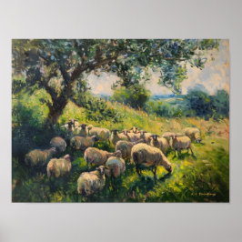 Impressionist Flock der Schaflandschaft Malerei Poster