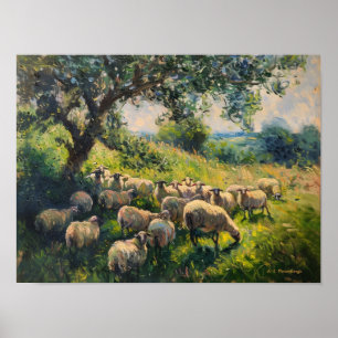Impressionist Flock der Schaflandschaft Malerei Poster