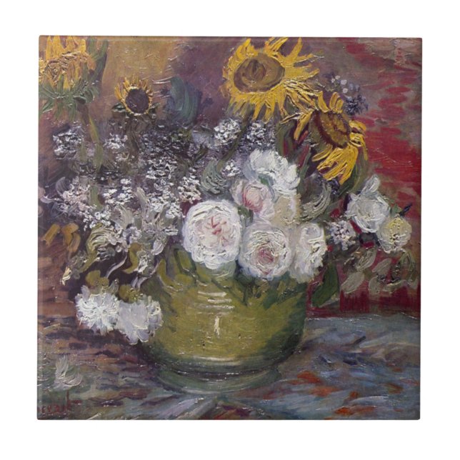Impressionist Floral Still Life - Vincent van Gogh Fliese (Vorderseite)