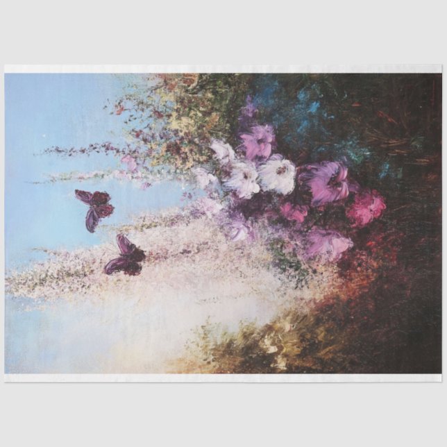 Impressionist Florals und Schmetterlinge Dekoupage Seidenpapier (Vorderseite)