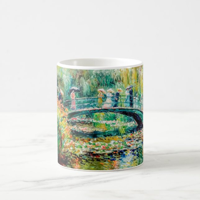 Impressionist Garden Art Mug Bridge Over Pond Kaffeetasse (Mittel)