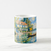 Impressionist Garden Art Mug Lakeside House with B