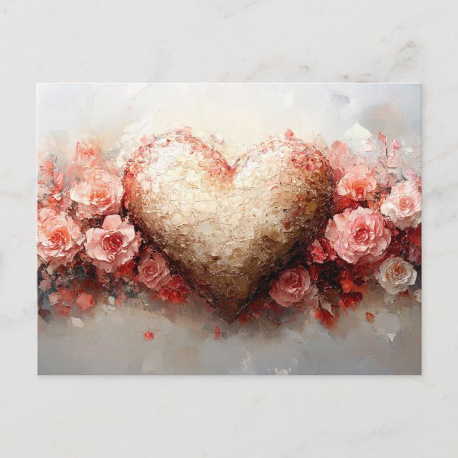 Impressionist Herz & Blume Valentine Postkarte (Vorderseite)