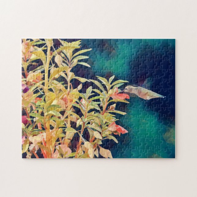 Impressionist Künstlerisch Dramatisches Hummingbir Puzzle (Horizontal)