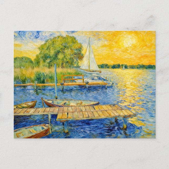 Impressionist Lakeside Pier on the Wannsee with Bo Postkarte (Vorderseite)