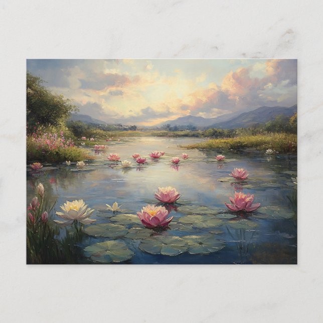 Impressionist Lily Pads on Pond Postkarte (Vorderseite)