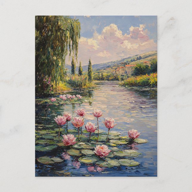Impressionist Lily Pads Willow Tree Postkarte (Vorderseite)