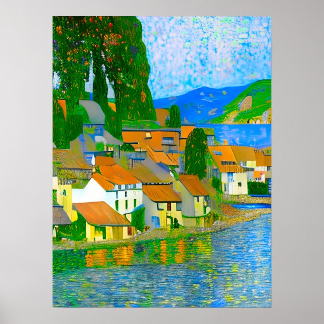 Impressionist  Mediterranean Village by the Sea  Poster (Vorne)