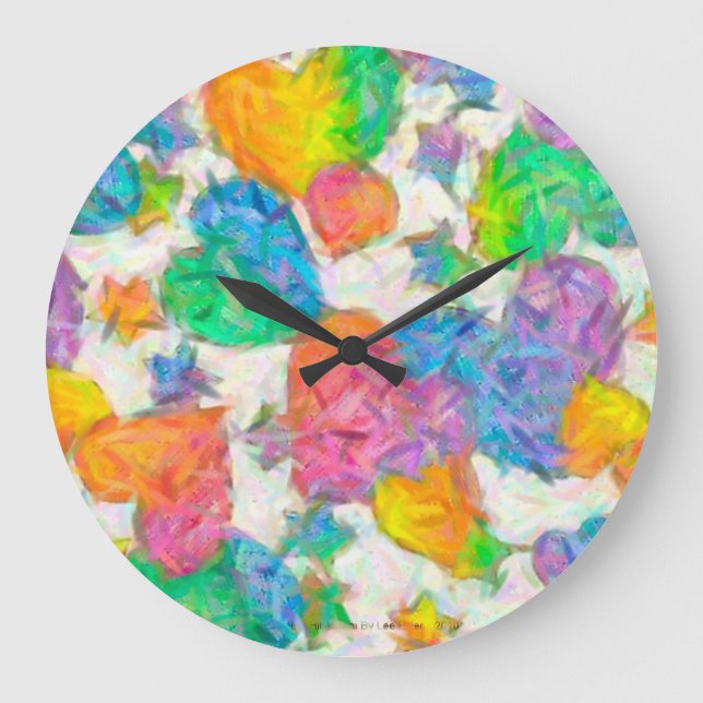 Impressionist-PastellValentinsgruß-Herzen Große Wanduhr (Vorderseite)