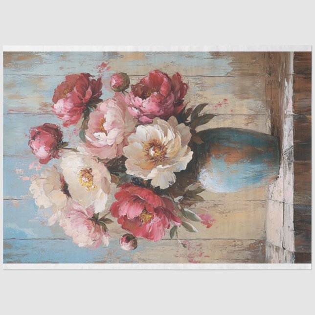 Impressionist Pink Blume Blue Vase Decoupage Seidenpapier (Vorderseite)