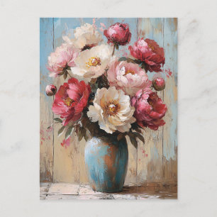 Impressionist Pink Blume Blue Vase Postkarte