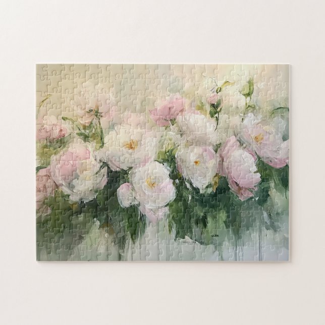 Impressionist Pink Roses Malerei Puzzle (Horizontal)