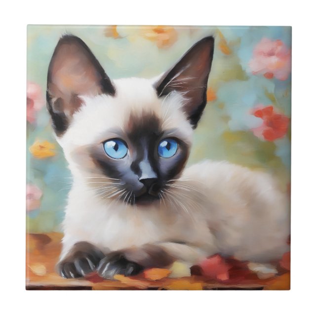 Impressionist Siamese Portrait Fliese (Vorderseite)