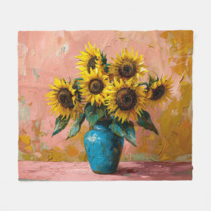 Impressionist Sonnenblumen in einer blauen Vase Fleecedecke