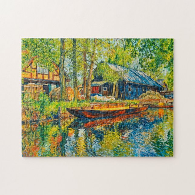 Impressionist Spreewald Farmhouse with Wooden Boat Puzzle (Horizontal)