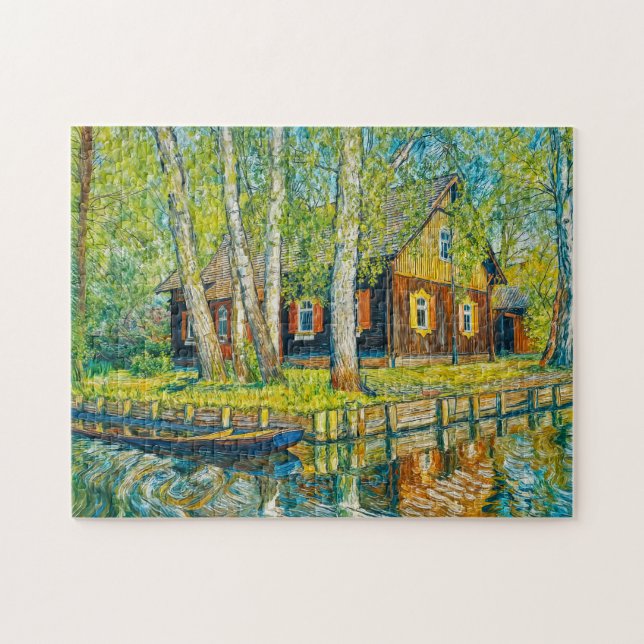 Impressionist Spreewald House by a Quiet Canal wit Puzzle (Horizontal)