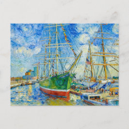 Impressionist Tall Ship in Hamburg Harbor with Ref Postkarte