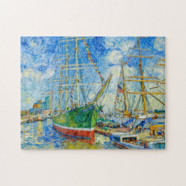 Impressionist Tall Ship in Hamburg Harbor with Ref Puzzle