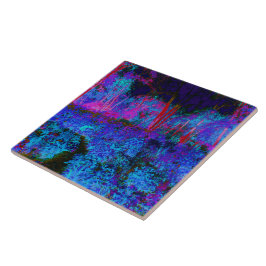 Impressionistic Dark Blue and Red Garden Landscape Fliese