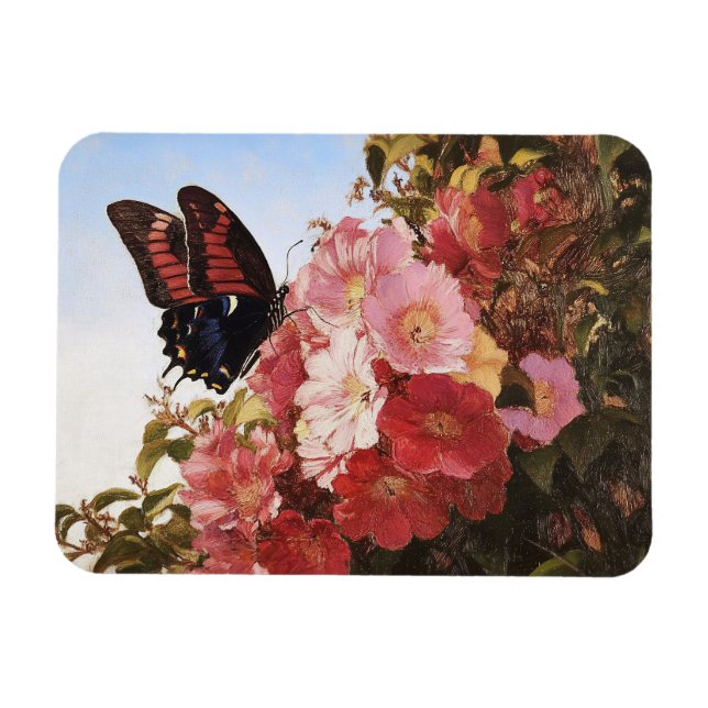 Impressionistin Butterfly und rosa Blume Magnet (Horizontal)