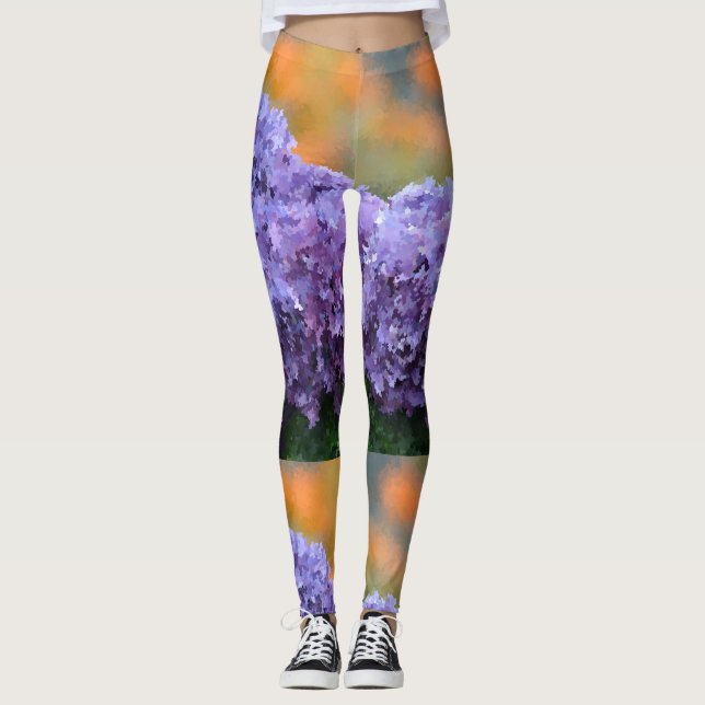 Impressionistisch Lila Hydrangeas Leggings (Vorderseite)