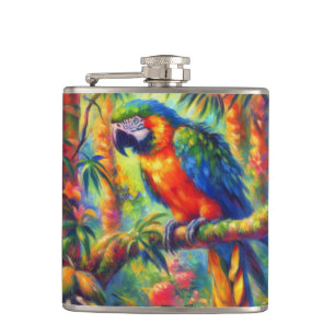Impressionistisch tropischer Papagei Bird Blue Gre Flachmann