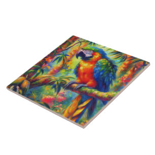 Impressionistisch tropischer Papagei Bird Blue Gre Fliese