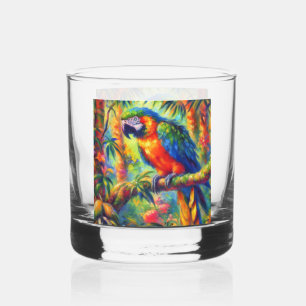 Impressionistisch tropischer Papagei Bird Blue Gre Whiskyglas