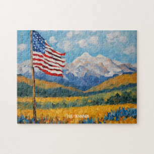Impressionistische amerikanische Flagge und Gebirg Puzzle