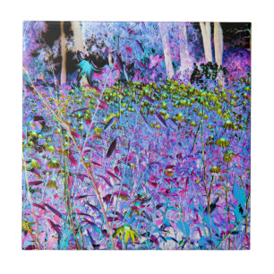 Impressionistische Chartreuse- und Aquagartenblume Fliese