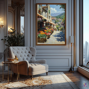 Impressionistische Dorfmarktszene – Straße Poster