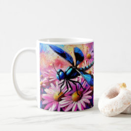 Impressionistische Dragonfly On Pink Daisis Floral Kaffeetasse