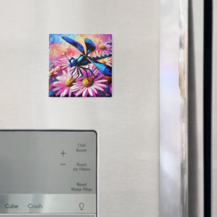 Impressionistische Dragonfly On Pink Daisis Floral Magnet