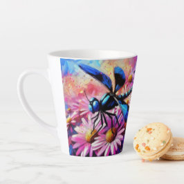 Impressionistische Dragonfly On Pink Daisis Floral Milchtasse