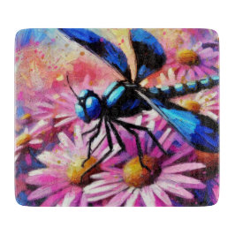 Impressionistische Dragonfly On Pink Daisis Floral Schneidebrett