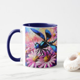 Impressionistische Dragonfly On Pink Daisis Floral Tasse