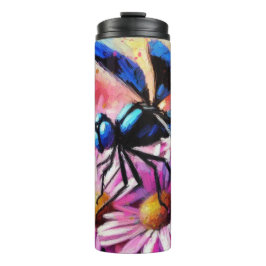 Impressionistische Dragonfly On Pink Daisis Floral Thermosbecher
