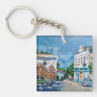 Impressionistische europäische Stadtansicht Acryl- Schlüsselanhänger