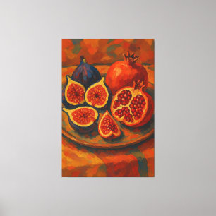 Impressionistische Feigen- und Granatapfel-Stillle Leinwanddruck