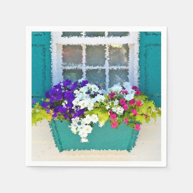 Impressionistische Fenster Blume Box Paper Napkin Serviette (Vorderseite)