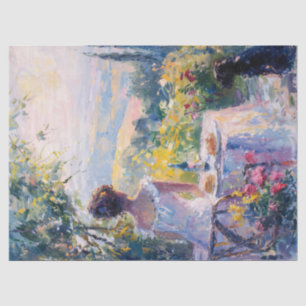 Impressionistische Frau beim Picknick Dekoupage Seidenpapier