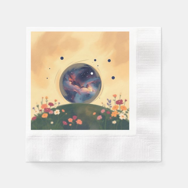 Impressionistische Galaxie mit blühendem Garten Serviette (Vorderseite)