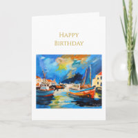 Impressionistische Hafen-Happy-Birthday-Karte