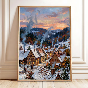 Impressionistische Herbst-Dorf-Wandkunst Leinwandd Poster