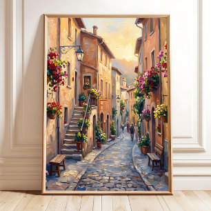 Impressionistische italienische Riviera-Dorf-Wandk Poster