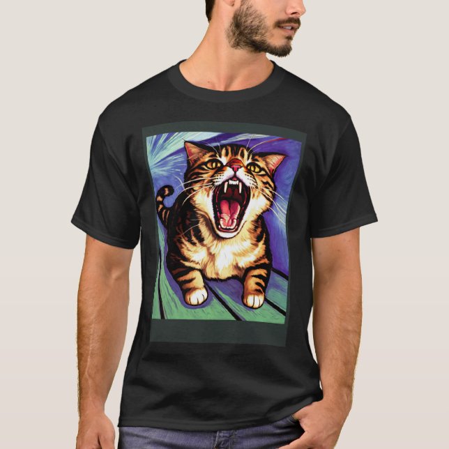 Impressionistische Katze schreiend Impressionismus T-Shirt (Vorderseite)
