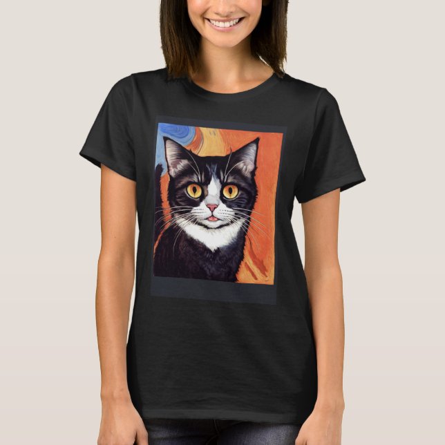 Impressionistische Katze schreiend Impressionismus T-Shirt (Vorderseite)
